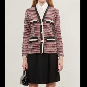 NWT $490 Maje Viroma Tweed Jacket in Rouge - size 36!
